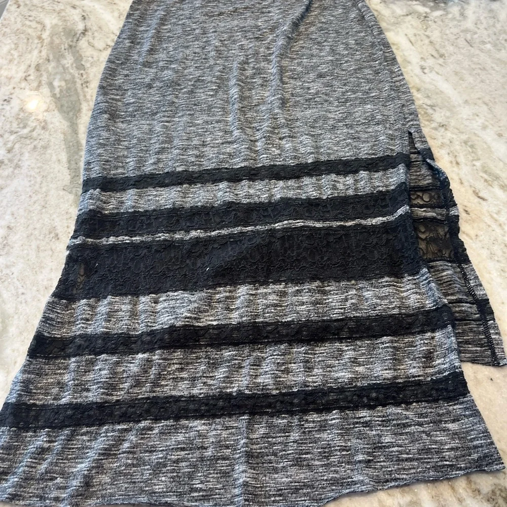 Free People Hazy Daze Grey With Black Lace Maxi Dress Size‎ S/P